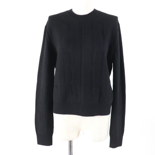 美品☆HERMES エルメス 20AW ウール100％ Hモチーフ 長袖 ニット トップス ブラック 38 イタリア製 正規品 レディース