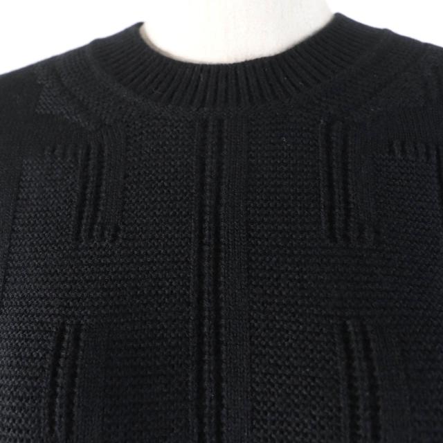 美品☆HERMES エルメス 20AW ウール100％ Hモチーフ 長袖 ニット トップス ブラック 38 イタリア製 正規品 レディース_3