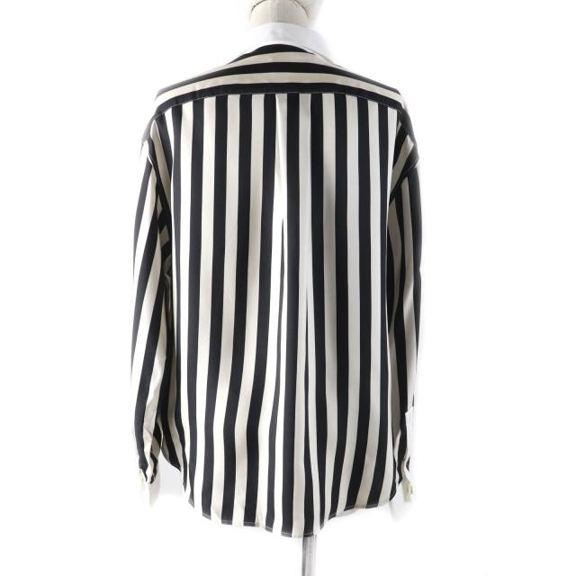 極美品★SAINT LAURENT PARIS サンローランパリ 2022年製 694156 シルク100％ 金ボタン付 ストライプ 長袖シャツ ブラック ベージュ 38 シャツ