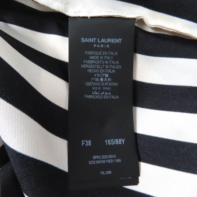 極美品★SAINT LAURENT PARIS サンローランパリ 2022年製 694156 シルク100％ 金ボタン付 ストライプ 長袖シャツ ブラック ベージュ 38 シャツ