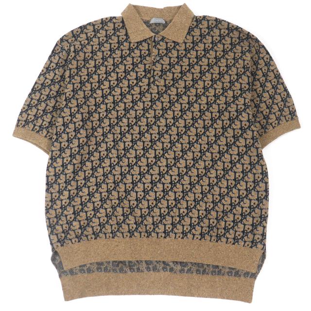 極美品□DIOR×Cactus Jack トラヴィススコット 283M830AT355 シルク混 オブリーク オーバーサイズ 半袖ニットポロシャツ M 伊製 正規品