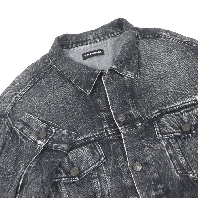 極美品□BALENCIAGA バレンシアガ 20SS 621580 デニム転写プリント ストレッチジャケット ブルゾン ブラック L イタリア製 正規品 メンズ_1