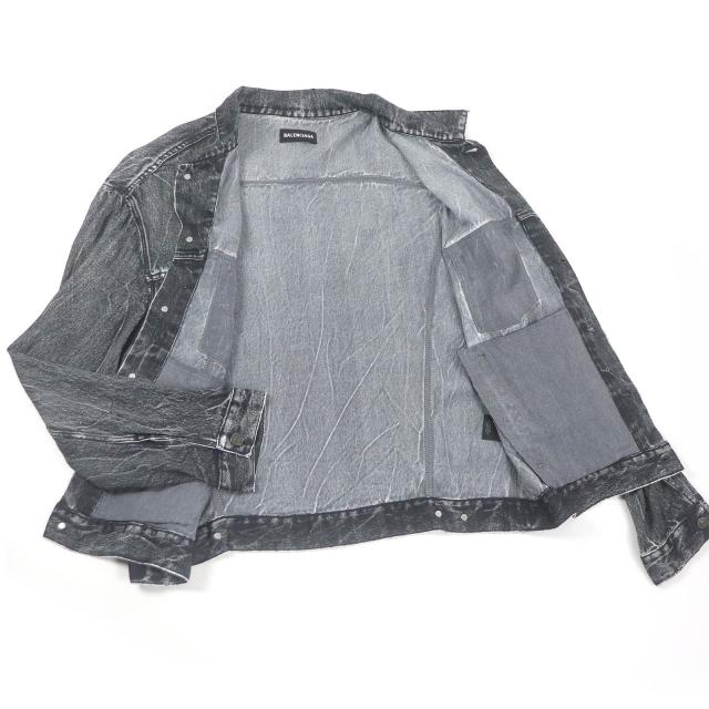 極美品□BALENCIAGA バレンシアガ 20SS 621580 デニム転写プリント ストレッチジャケット ブルゾン ブラック L イタリア製 正規品 メンズ_2