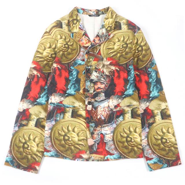 極美品□DOLCE&GABBANA ドルチェ＆ガッバーナ リネン コットン 黒タグ 総柄 シングル アンコンジャケット マルチ 48 イタリア製　 正規品
