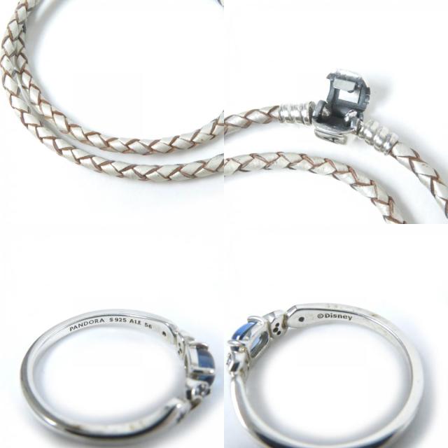 美品☆Pandora Disney パンドラ ディズニー チャーム4個 レザーダブルブレスレット リング2個・バングル2個セット SV925 レディース_8
