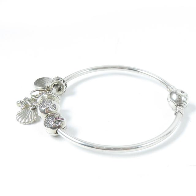 美品☆Pandora Disney パンドラ ディズニー チャーム4個 レザーダブルブレスレット リング2個・バングル2個セット SV925 レディース_6