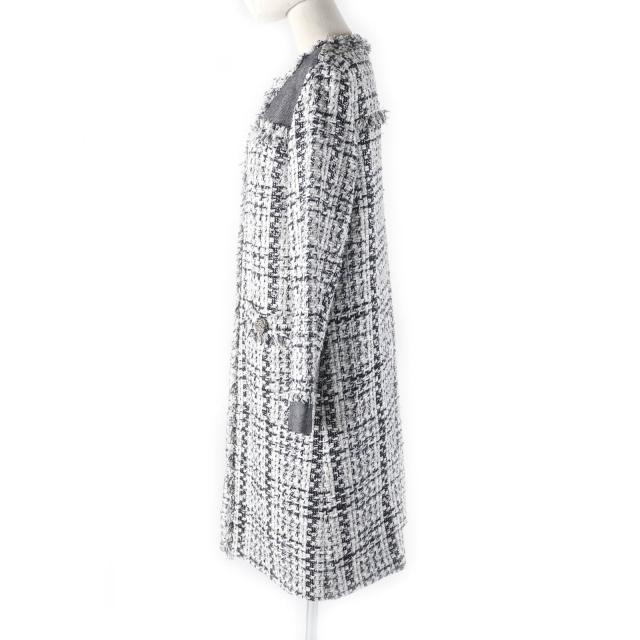 【試着のみ】グレースコンチネンタル ツイードコート ロング ビジュー 36 フェザーチェックツイードコート （その他アウター）｜GRACE