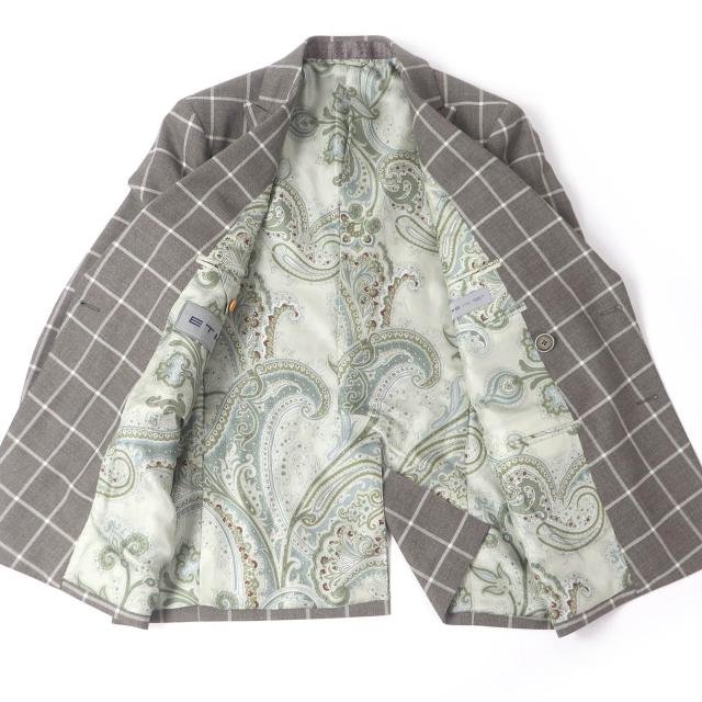 極美品□ETRO エトロ ウィンドウペン 裏シルク/ペイズリー柄 ダブル