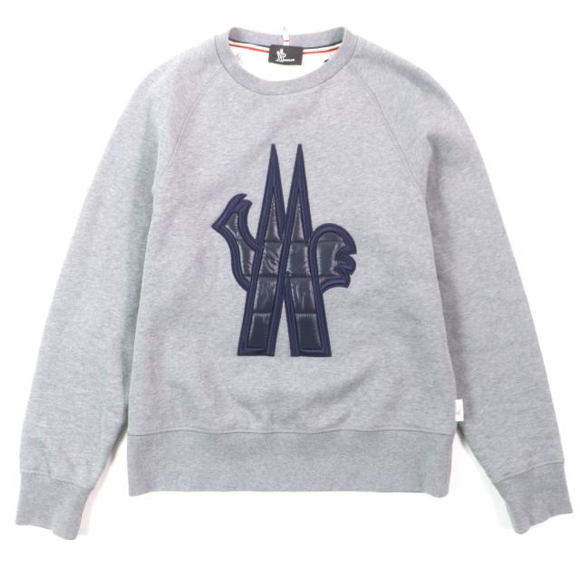 極美品▼MONCLER GRENOBLE  モンクレールグルノーブル 2020年製 クルーネック ロゴ刺繍 プルオーバー スウェット グレー M 正規品 メンズ