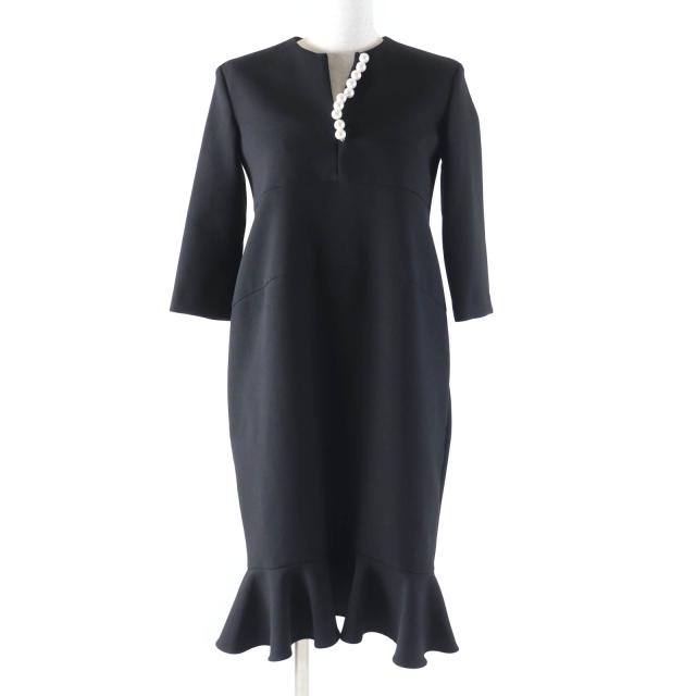 極美品★YOKO CHAN ヨーコチャン 2023年製 YCD-623-886 ペプラムロングスリーブパールドレス ワンピース ブラック 36 正規品 レディース