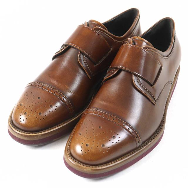 極美品○Salvatore Ferragamo サルヴァトーレフェラガモ ストレートチップ キャップトゥ メダリオン レザーシューズ 茶系 7 メンズ