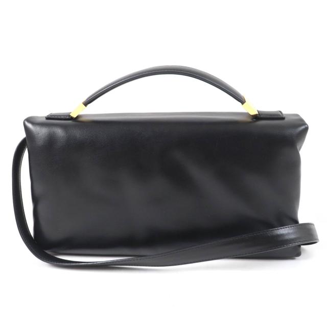 美品☆MARNI マルニ 2021年製 BMMP0130U1 PRISMA パファー 2WAY レザー ハンド・ショルダーバッグ ブラック 保存袋付 伊製 レディース