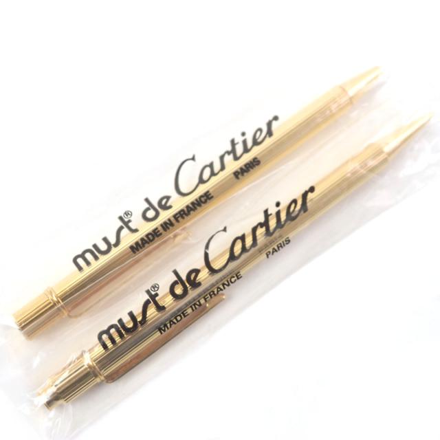 未使用品▼Cartier カルティエ マスト ドゥ カルティエ ノック式 シャープペンシル ツイスト式 ボールペン 2本セット ケース付き メンズ