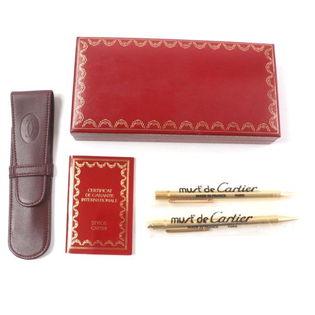 未使用品▼Cartier カルティエ マスト ドゥ カルティエ ノック式 シャープペンシル ツイスト式 ボールペン 2本セット ケース付き メンズ_1