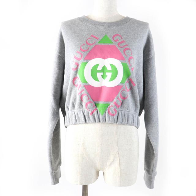 未使用品☆GUCCI グッチ 23SS 717404 コットン インターロッキングGプリント 長袖 スウェット グレー S イタリア製 正規品 レディース