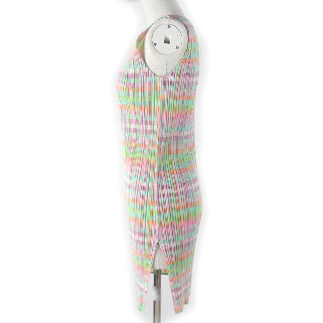 美品☆PLEATS PLEASE プリーツプリーズ イッセイミヤケ PP51-JK637 チェック柄 ノースリーブ チュニック ワンピース マルチ 3 正規品