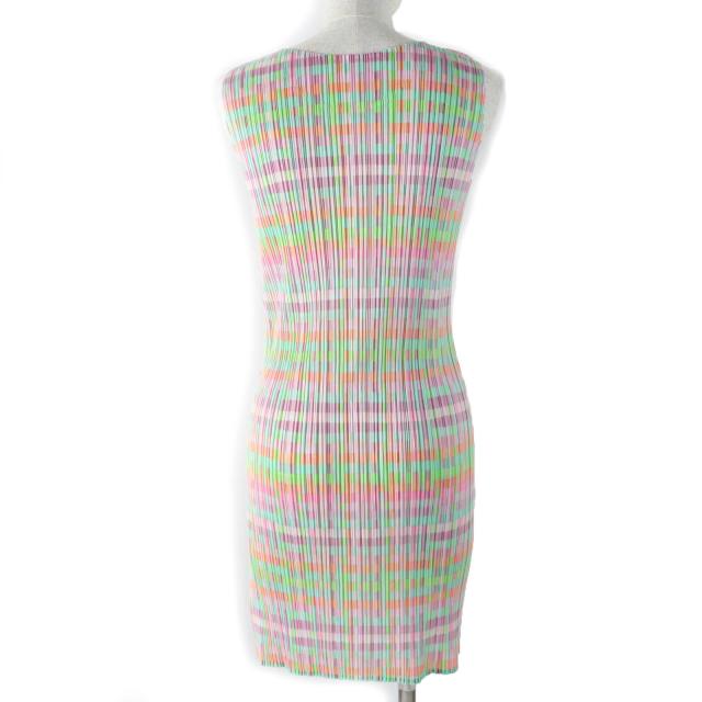 美品☆PLEATS PLEASE プリーツプリーズ イッセイミヤケ PP51-JK637 チェック柄 ノースリーブ チュニック ワンピース マルチ 3 正規品