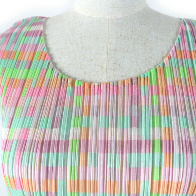 美品☆PLEATS PLEASE プリーツプリーズ イッセイミヤケ PP51-JK637 チェック柄 ノースリーブ チュニック ワンピース マルチ 3 正規品