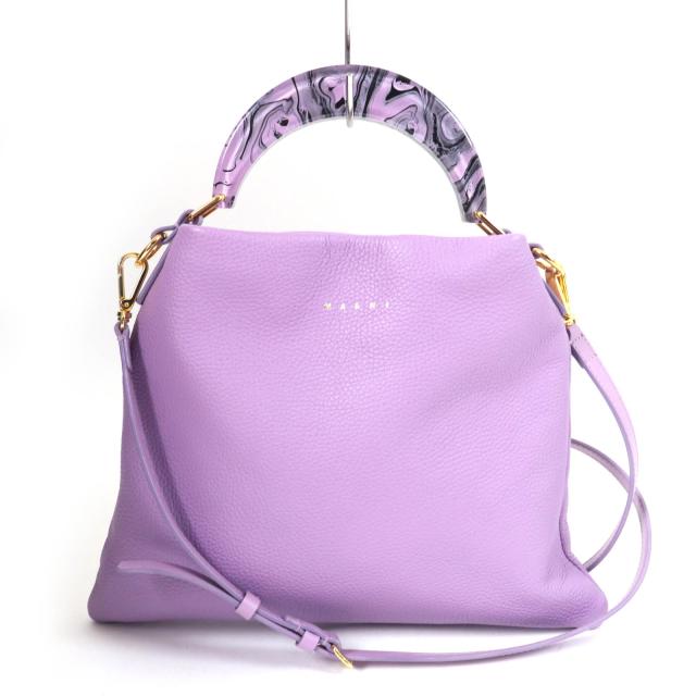 極美品☆MARNI マルニ 2024年製 Venice スモールバッグ トップハンドル レザー 2WAY ハンド・ショルダーバッグ パープル 伊製 レディース