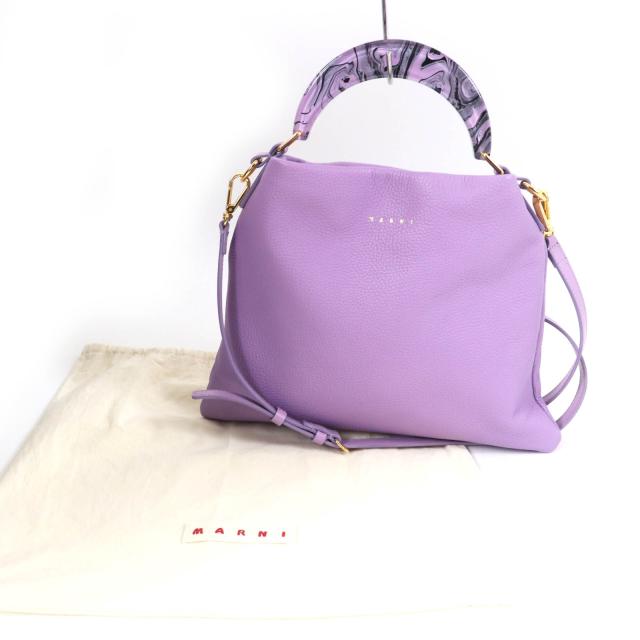 極美品☆MARNI マルニ 2024年製 Venice スモールバッグ トップハンドル レザー 2WAY ハンド・ショルダーバッグ パープル 伊製 レディース_1