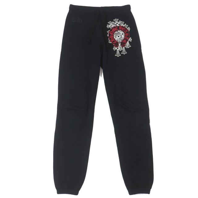 良品△CHROME HEARTS クロムハーツ 2214-304-9055 コットン100％ セメタリークロス スウェットパンツ ジョガーパンツ ブラック S 正規品