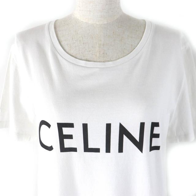 美品△CELINE セリーヌ 2X314916G コットン100％ ロゴプリント クルーネック 半袖Ｔシャツ ホワイト ブラック L 正規品 レディース_3