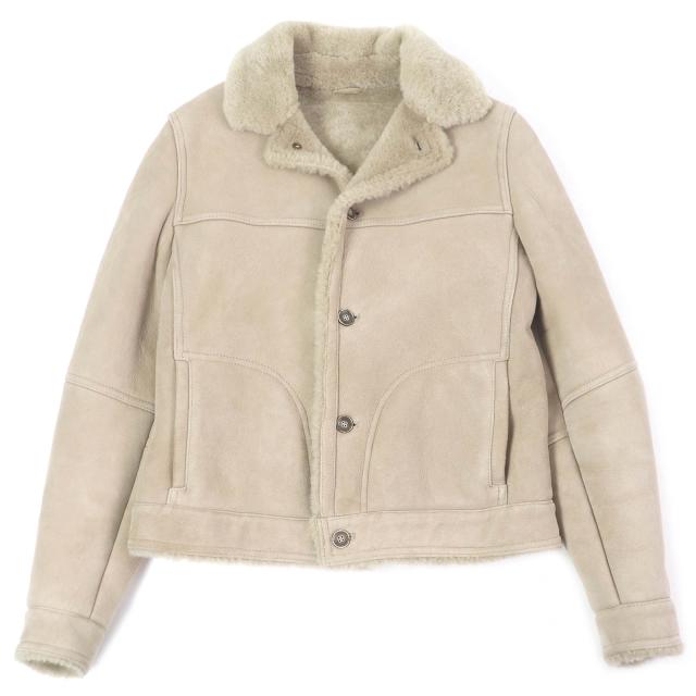 良品□EMMETI エンメティ 羊革 シングル 毛皮ジャケット ムートンジャケット ブルゾン  ベージュ 46 イタリア製 メンズ オススメ