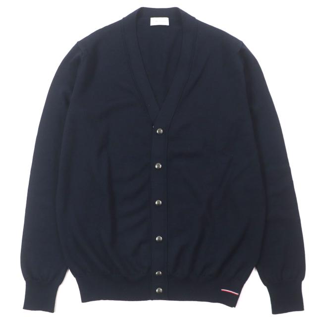 美品▼MONCLER モンクレール 2019年製 MAGLIONE ウール100% ロゴ入ボタン Vネック ニット カーディガン ダークネイビー L 正規品 メンズ