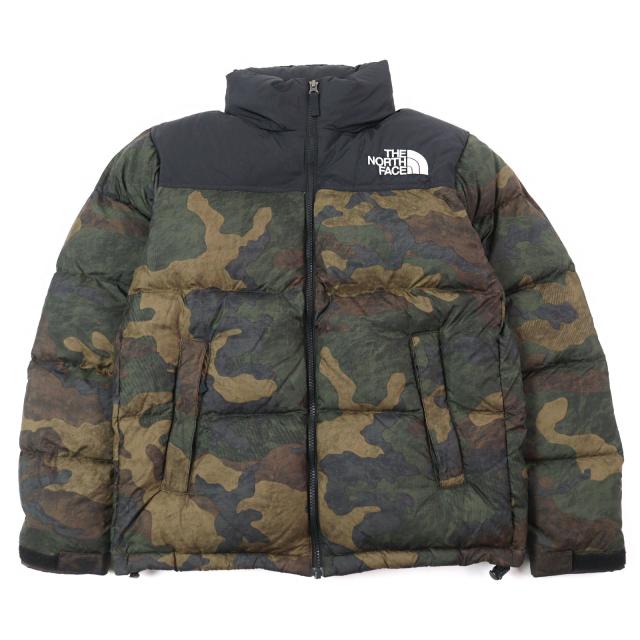 美品○THE NORTH FACE ザ・ノースフェイス ND91842 Novelty Nuptse Jacket ロゴ刺繍 撥水加工 ダウンジャケット 迷彩柄 S 正規品 メンズ