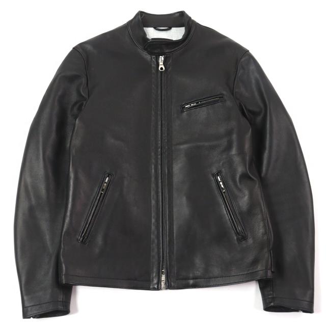 美品○CINQUAΝΤΑ チンクアンタ H5051011 羊革 スタンドカラー ダブルジップ シングルライダースジャケット 48 正規品 定価185900円