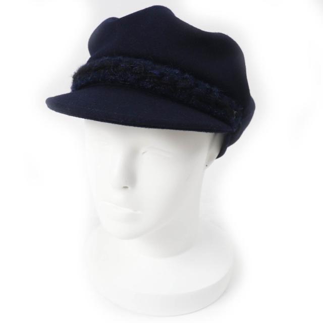 美品◎CHANEL シャネル 2019年製 19V ココマーク付き ツイード使い キャスケット ダークネイビー S ドイツ製 正規品 レディース