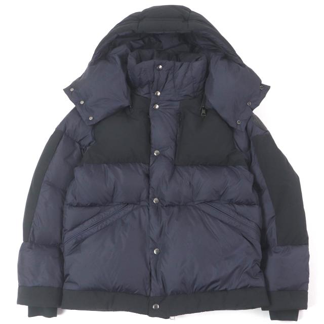 美品□MONCLER モンクレール 21AW JOFFE GIUBBOTTO デカロゴラバーワッペン フーデッド ダウンジャケット ネイビー 0 正規品 メンズ