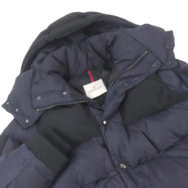 美品□MONCLER モンクレール 21AW JOFFE GIUBBOTTO デカロゴラバーワッペン フーデッド ダウンジャケット ネイビー 0 正規品 メンズ_1