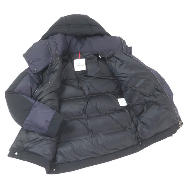 美品□MONCLER モンクレール 21AW JOFFE GIUBBOTTO デカロゴラバーワッペン フーデッド ダウンジャケット ネイビー 0 正規品 メンズ_2