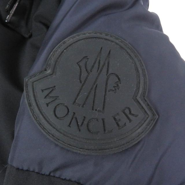 美品□MONCLER モンクレール 21AW JOFFE GIUBBOTTO デカロゴラバーワッペン フーデッド ダウンジャケット ネイビー 0 正規品 メンズ_4