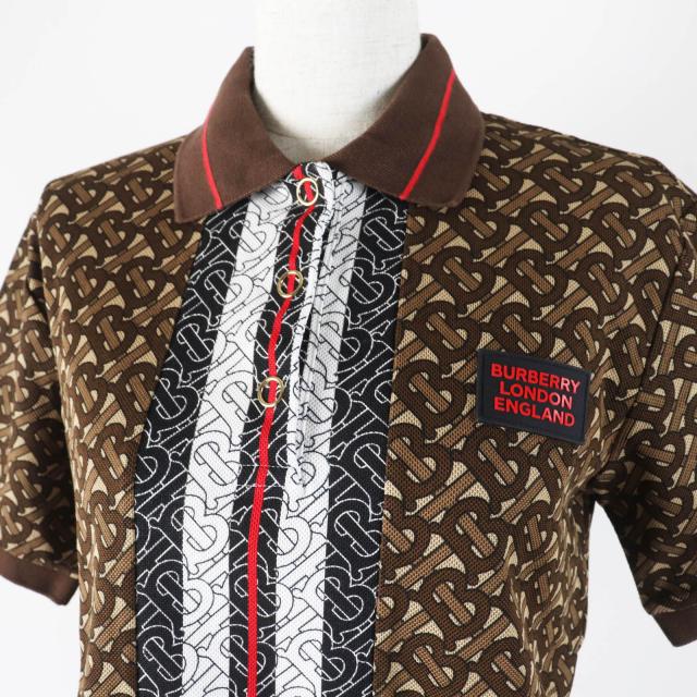 美品◎BURBERRY バーバリー 8018544 TBモノグラム ラバーロゴワッペン付き 半袖ポロシャツ ブラウン XXS 正規品 レディース_1