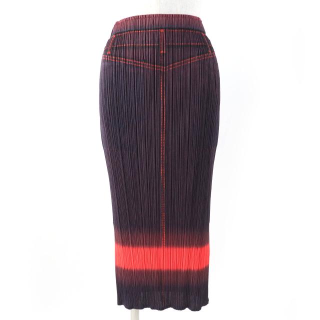 極美品☆PLEATS PLEASE プリーツプリーズ イッセイミヤケ PP22-JG897 転写プリント グラデーション タイトスカート オレンジ系 5 正規品