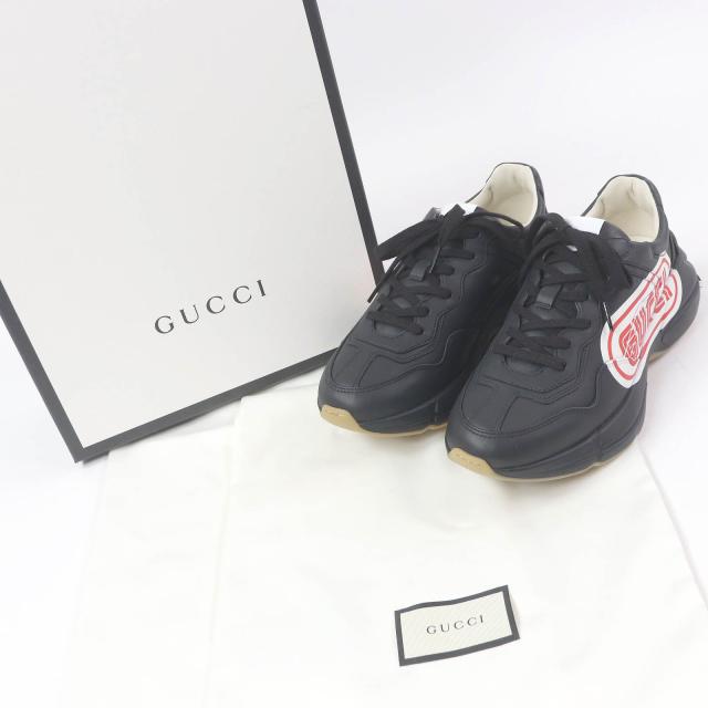 未使用品□GUCCI グッチ 523609 ライトン ロゴ入り レザー ローカットスニーカー ダッドシューズ ブラック 6.5 箱・保存袋付 イタリア製_1