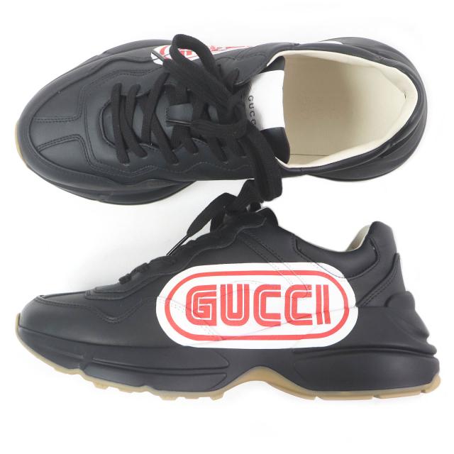 未使用品□GUCCI グッチ 523609 ライトン ロゴ入り レザー ローカットスニーカー ダッドシューズ ブラック 6.5 箱・保存袋付 イタリア製_3