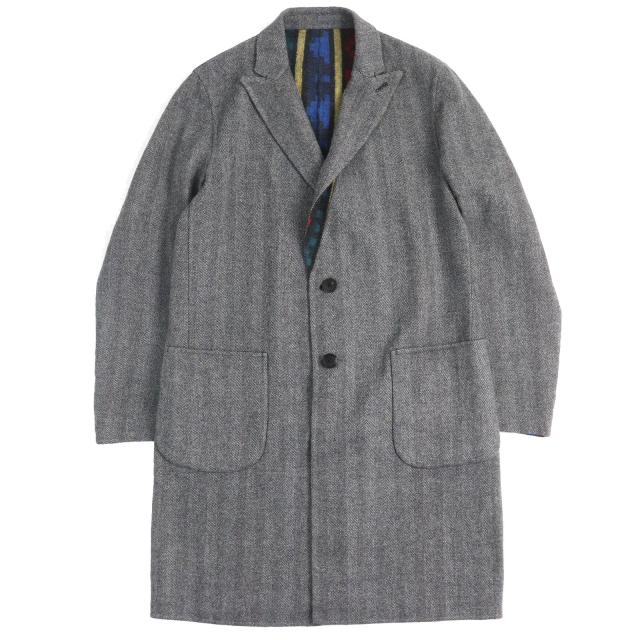 極美品△ETRO エトロ 21AW ウール100％ ヘリンボーン 総柄 リバーシブル シングル チェスターコート グレー/マルチカラー 50 伊製 正規品