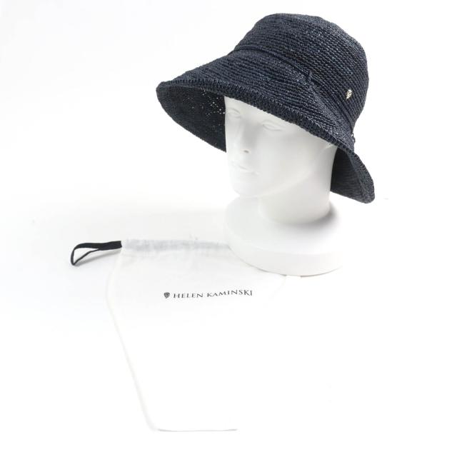 極美品★HELEN KAMINSKI ヘレンカミンスキー ラフィア100％ ロゴ金具付 リボンデザイン ハット ネイビー 保存袋付 極美品☆HELEN KAMINSKI ヘレンカミンスキー ラフィア100％ ロゴ金具付