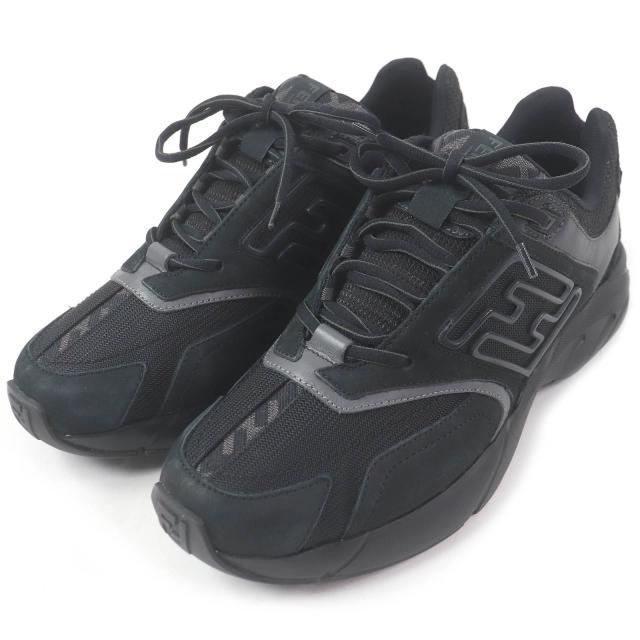 未使用品□FENDI フェンディ 7E1555 FASTER TRAINERS FFロゴ ズッカ メッシュ レザー ローカットスニーカー ブラック 6 イタリア製
