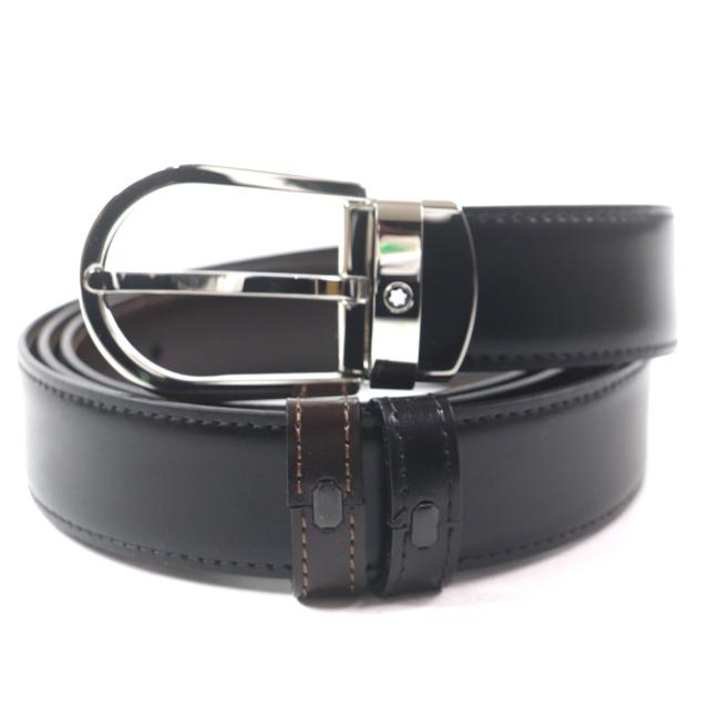 未使用品▼モンブラン 116186 クラシックライン ホワイトスター リバーシブル レザー ベルト ブラック ダークブラウン シルバー金具 箱付