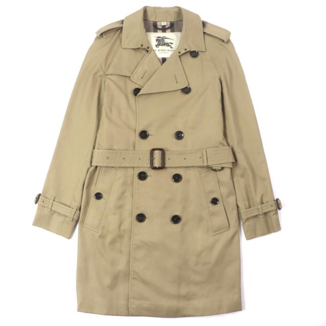 美品▼BURBERRY LONDON バーバリーロンドン 3789914 裏地チェック柄 ロゴ入りボタン トレンチコート ベージュ 46 ガーメント付き メンズ