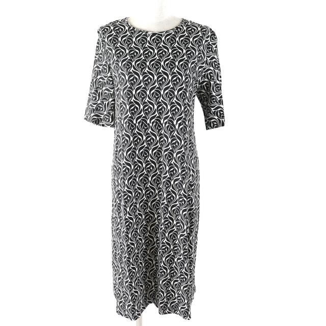 極美品△S MaxMara DESIGN FOR EASY LIVING  エス マックスマーラ 922615896 総柄 半袖 ワンピース ブラック ホワイト 42 伊製 正規品