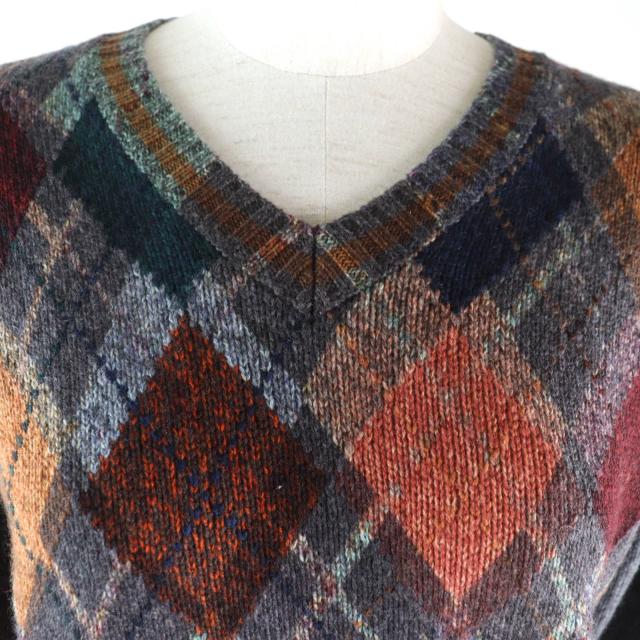極美品★Christian Dior クリスチャンディオール カシミヤ100％ Bee刺繍 アーガイル柄 Vネック 長袖 ニット マルチ 40 正規品 レディース_3