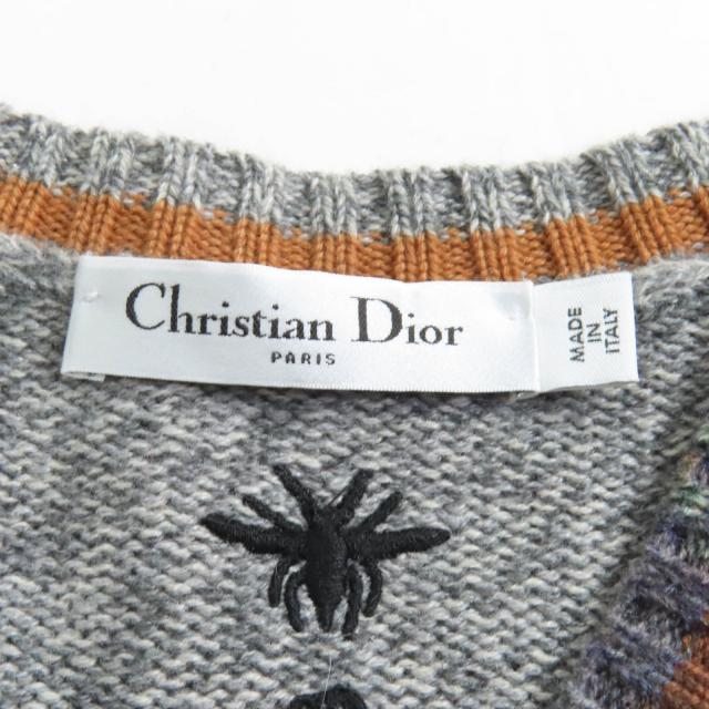極美品★Christian Dior クリスチャンディオール カシミヤ100％ Bee刺繍 アーガイル柄 Vネック 長袖 ニット マルチ 40 正規品 レディース_5