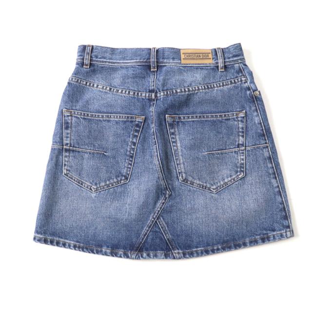 美品★Christian Dior クリスチャンディオール 422J21A3830 コットン100％ ロゴパッチ付 台形 デニム ミニスカート インディゴ 40 正規品