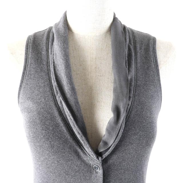 美品△Brunello Cucinelli ブルネロクチネリ シルクチュールカラー切替 ノースリーブカットソー ロングジレ ベスト グレー S 伊製 正規品_3