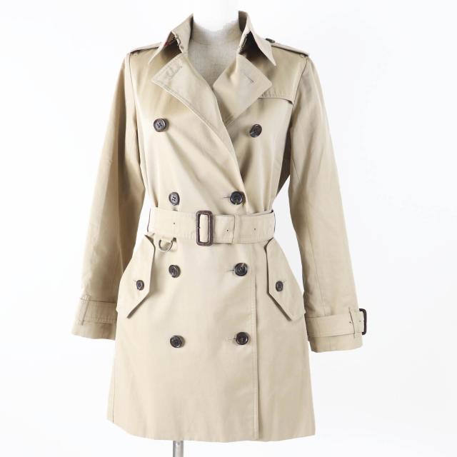美品◎BURBERRY LONDON バーバリーロンドン ロゴボタン付き ダブル トレンチコート ベージュ 36 日本製 正規品 レディース